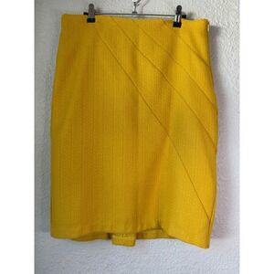 Eva Franco Anthropologie Mustard Yellow Textured Pleated Skirt Made in USA